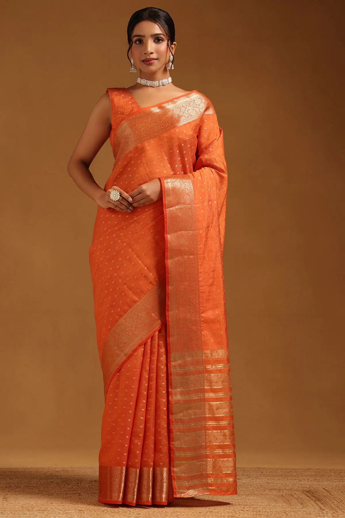 Orange Art Silk Zari Woven Saree